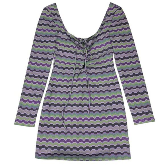 NWT ZARA Shimmering Metallic Patterned Cut-Out Long Sleeve Mini Dress Sz Small - Picture 5 of 9